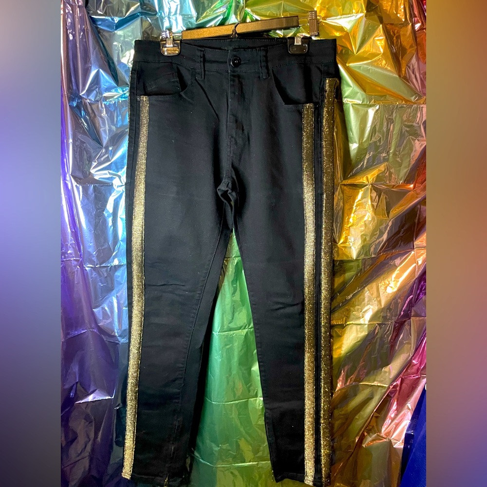 Mens Black dress Jean w gold  double trim Kayden K